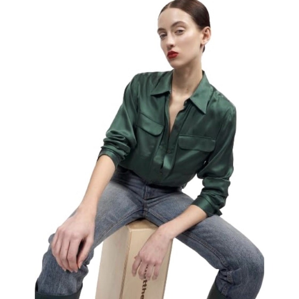 Equipment Limited Ed. June Bug Satin Long Sleeve Button-Up Pocket Blouse Size XL
